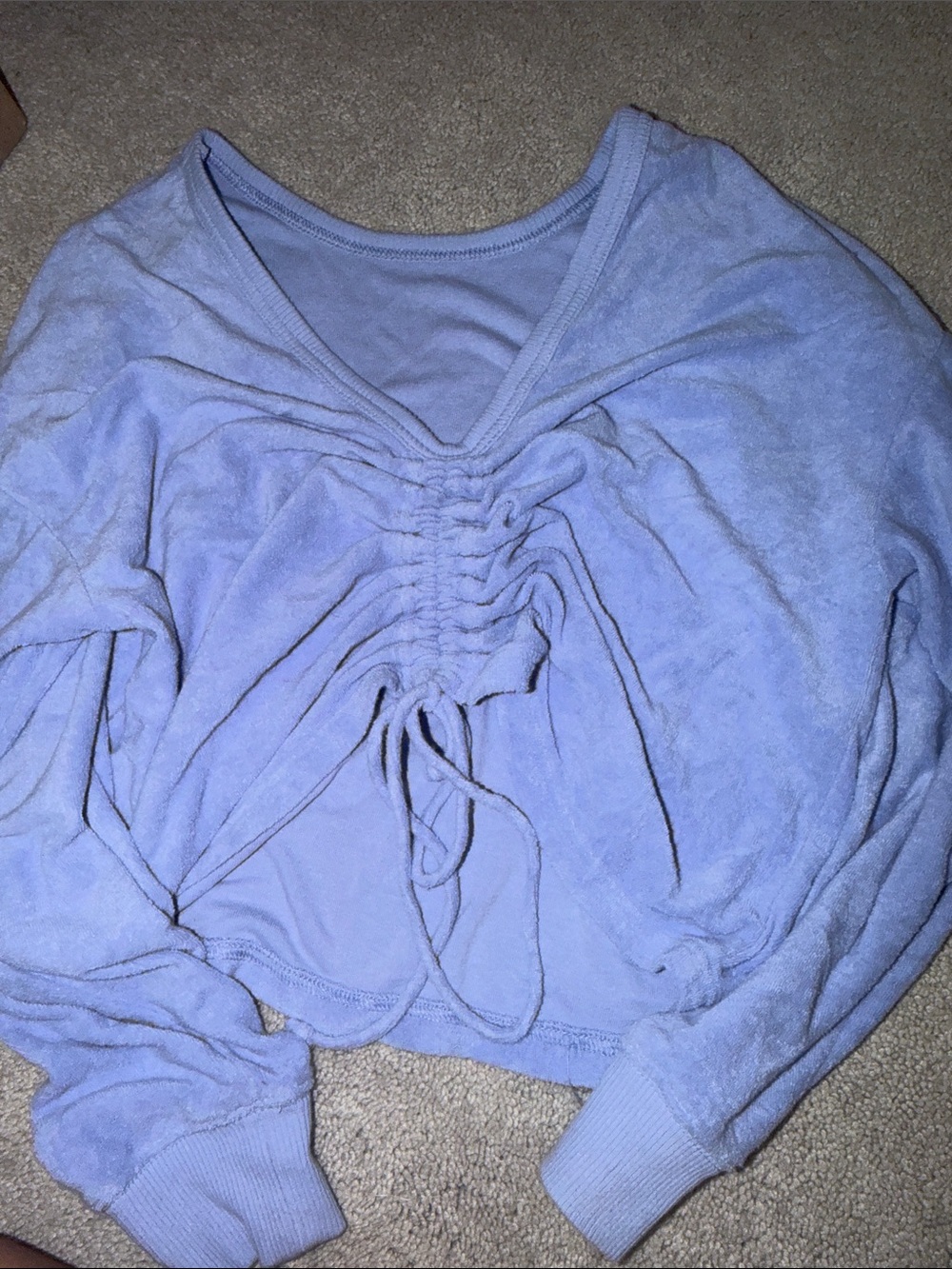 aerie Light Blue Ruched V‑Neck Drawstring Crop Top